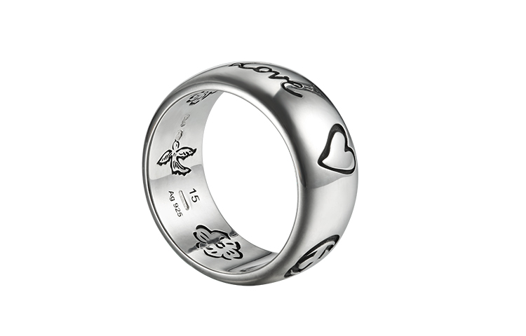 Shop 구찌 블라인드 포 러브 925 실버 반지 유니섹스 커플 주얼리 YBC455248001