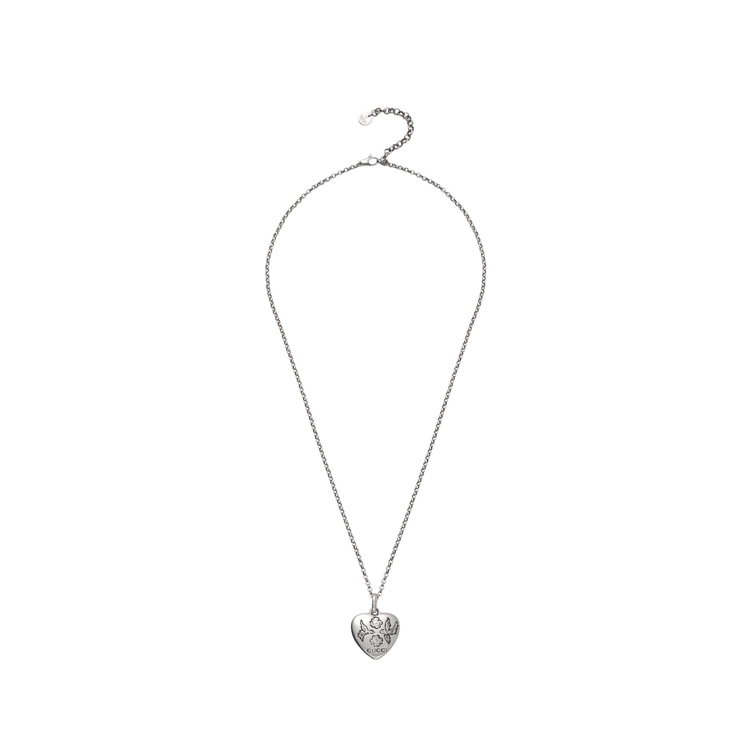 Gucci Blind for Love Bird & Floral Engraved 925 Silver Necklace Unisex Silver/Black YBB455542001