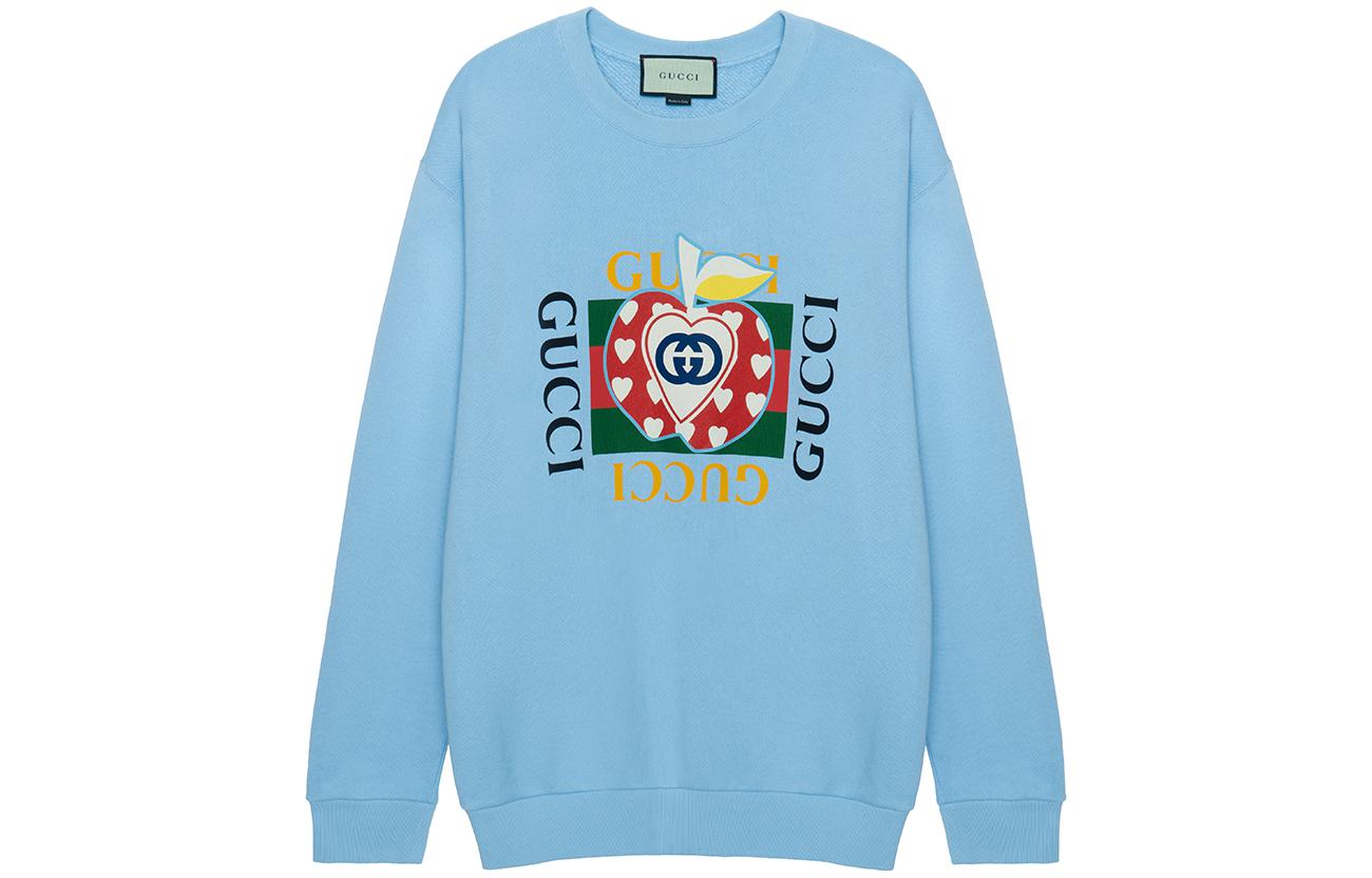 Gucci Blue Apple Logo Print Unisex Crewneck Sweatshirt 617964-XJDOS-4826