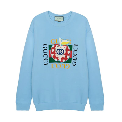 Gucci Blue Apple Logo Print Unisex Crewneck Sweatshirt 617964-XJDOS-4826
