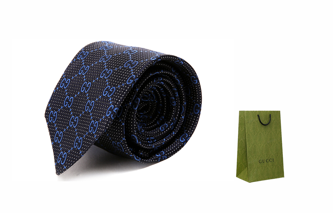 GUCCI Blue Black Printed Silk Tie with Gift Box 408865-4E002-4268 圖 7