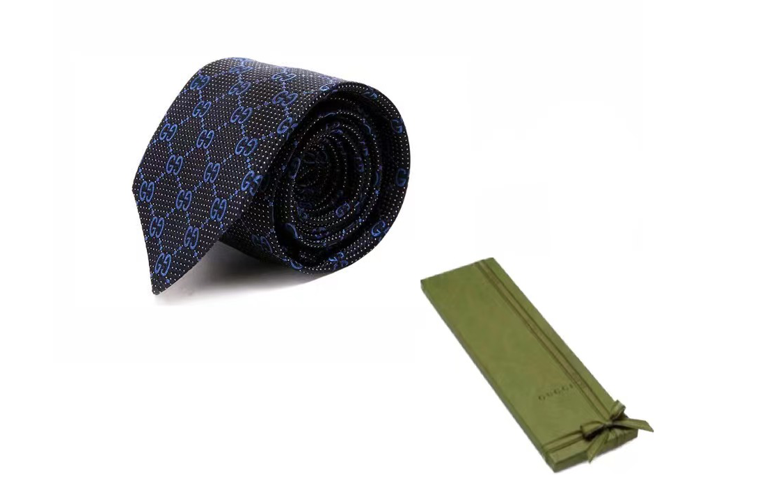 GUCCI Blue Black Printed Silk Tie with Gift Box 408865-4E002-4268 圖 8