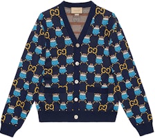 Gucci Blue Cartoon Print V-Neck Cardigan Sweater 736024-XKC2Q-4804 Gucci Blue Cartoon Print V-Neck Cardigan Sweater 736024-XKC2Q-4804