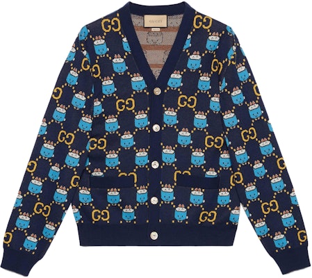 Cárdigan Suéter Gucci Azul con Estampado de Dibujos Animados y Cuello en V 736024-XKC2Q-4804 Buy Cárdigan Suéter Gucci Azul con Estampado de Dibujos Animados y Cuello en V 736024-XKC2Q-4804