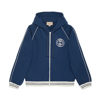 Gucci Blue Cotton Patch Appliqué Hoodie 756648-XJFV7-4030