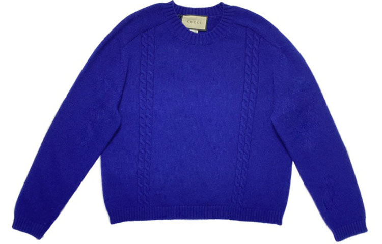 Gucci Blue Crewneck Long Sleeve Knit Pullover Sweater 605847-XKAPO-4003