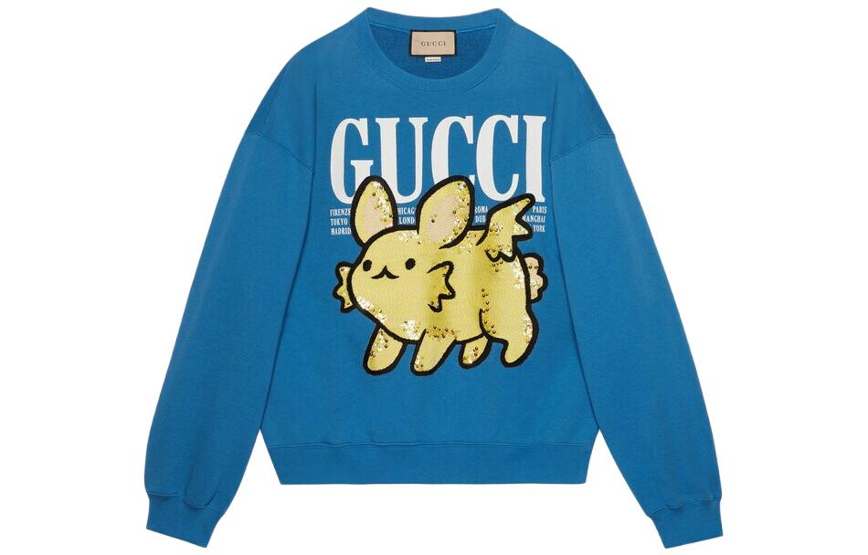 Gucci Blue Crewneck Sweatshirt with Animal Alphabet Print 715919-XJFCA-4591