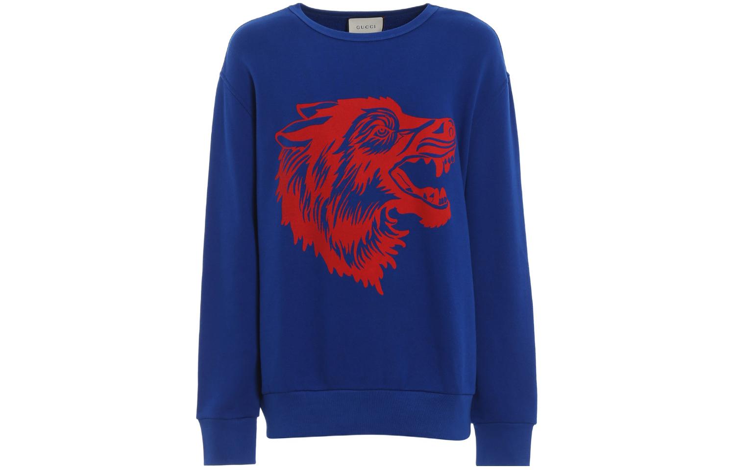 Gucci Blue Crewneck Sweatshirt with Wolf Print 475532-X3I91-4737