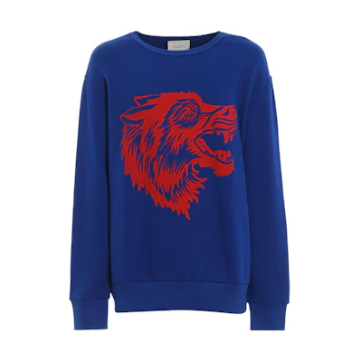 Gucci Blue Crewneck Sweatshirt with Wolf Print 475532-X3I91-4737