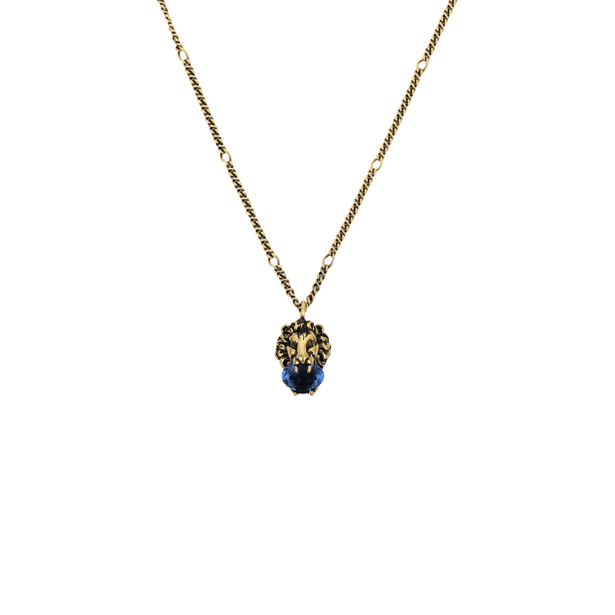GUCCI Blue Crystal Lion Head Fashion Jewelry Mixed Material Necklace Unisex. 412885-J1D50-4068