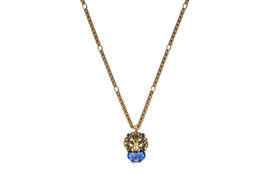 GUCCI Blue Crystal Lion Head Fashion Jewelry Mixed Material Necklace Unisex. 412885-J1D50-4068 圖 2