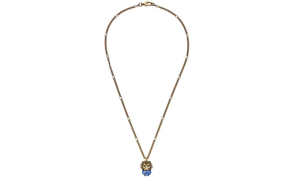 GUCCI Blue Crystal Lion Head Fashion Jewelry Mixed Material Necklace Unisex. 412885-J1D50-4068 圖 3