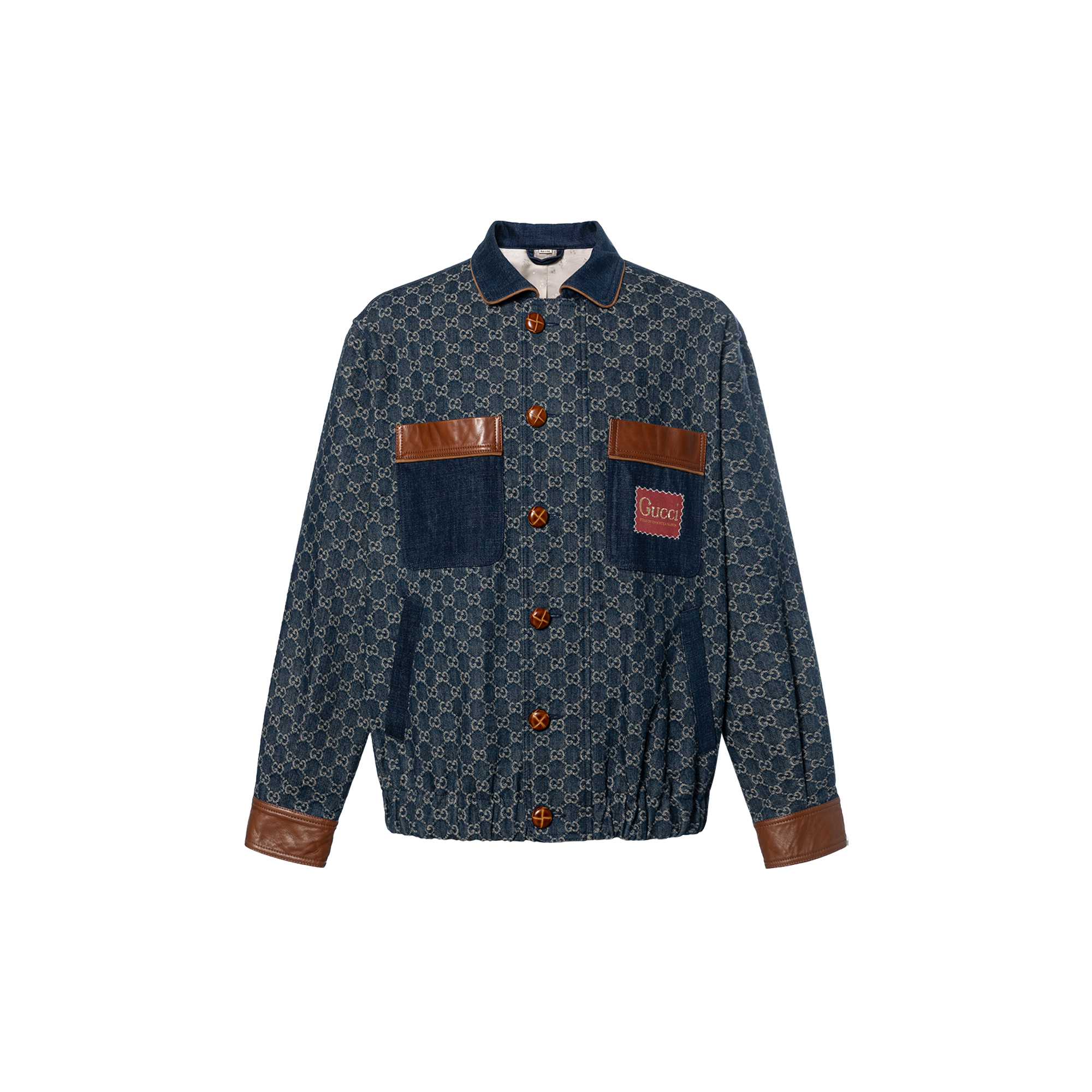 Gucci Blue Denim Logo Print Patchwork Bomber Jacket 644963-XDBIP-4266