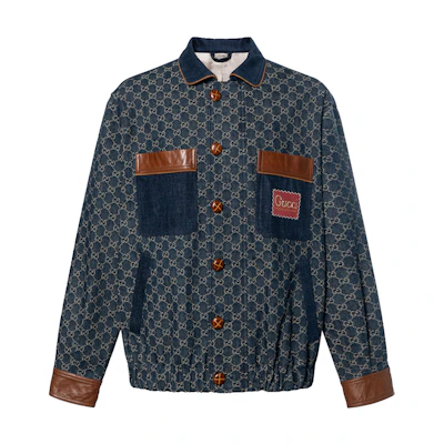 Gucci Blue Denim Logo Print Patchwork Bomber Jacket 644963-XDBIP-4266