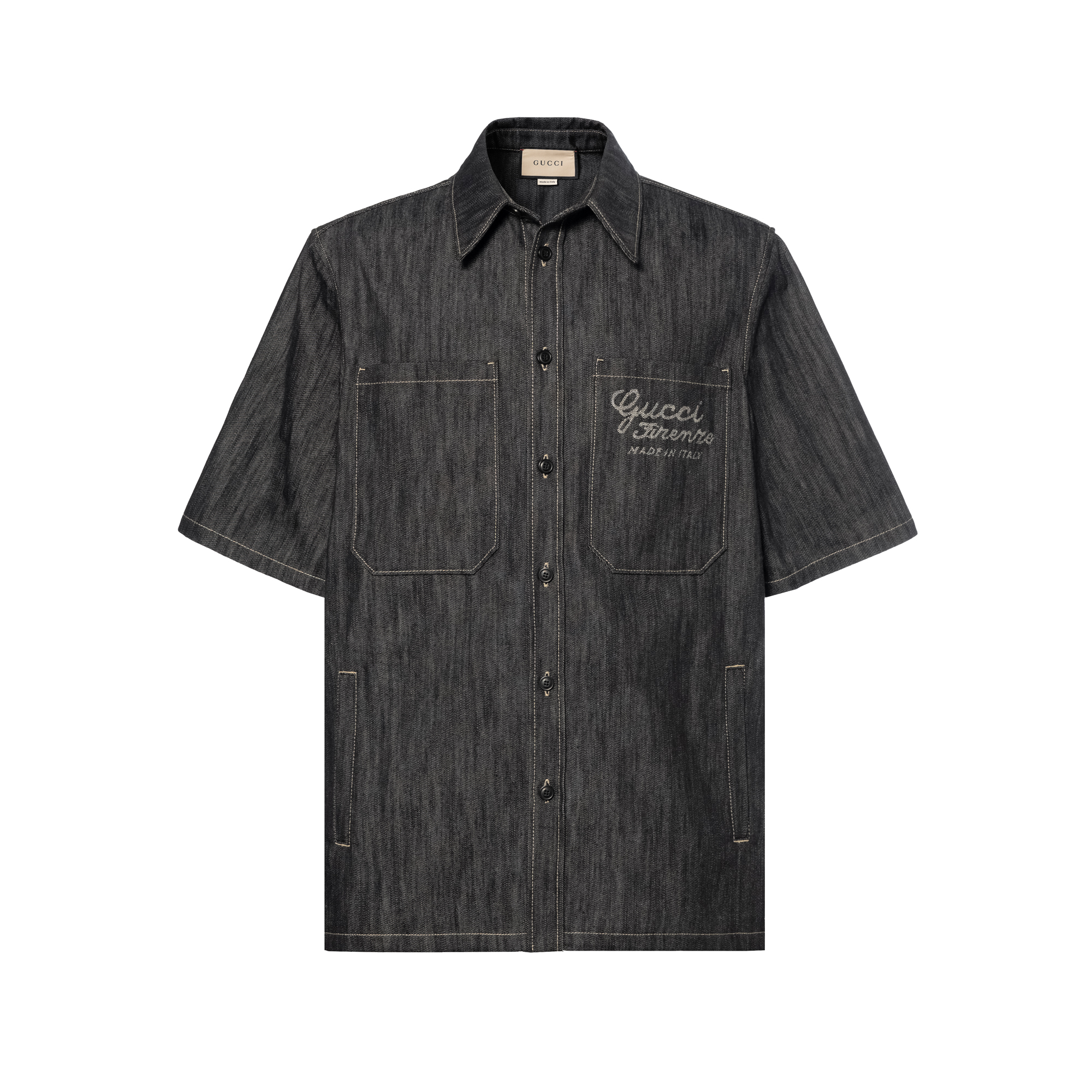 Gucci Blue Denim Shirt with Jacquard Detail Short Sleeve 782396-XDCWP-4759