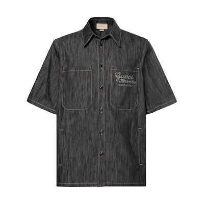 Gucci Blue Denim Shirt with Jacquard Detail Short Sleeve 782396-XDCWP-4759