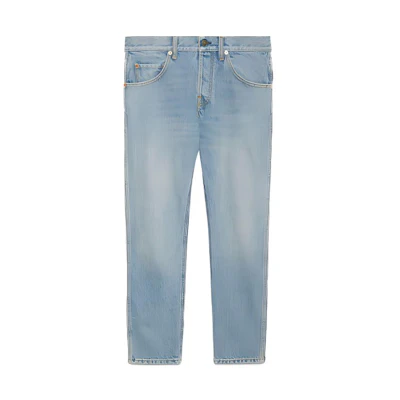 Gucci Blue Distressed Horsebit Detail Cropped Jeans SS22 681289-XDBQ5-4447