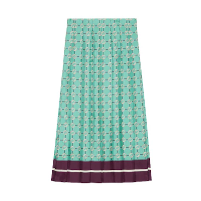 GUCCI Blue Double G Print Silk Skirt 409370-ZAGNA-4559
