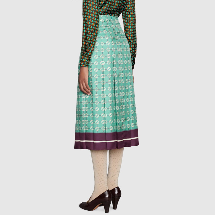 GUCCI Blue Double G Print Silk Skirt 409370-ZAGNA-4559 圖 4