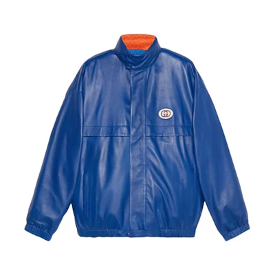 Gucci Blue Glossy Zip-Up Jacket with Letter Logo Print 691071-XNAQ1-4153