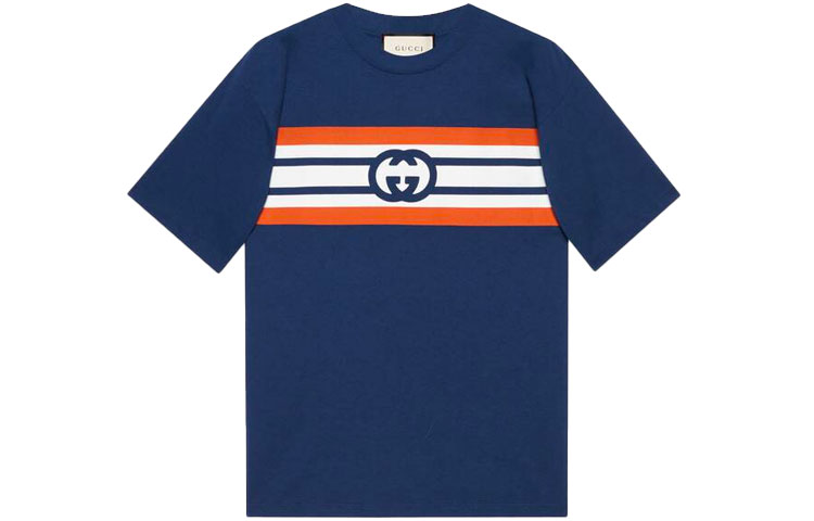 Gucci Blue Interlocking GG Stripe Print T-Shirt 616036-XJDAG-4684