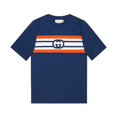 Gucci Blue Interlocking GG Stripe Print T-Shirt 616036-XJDAG-4684