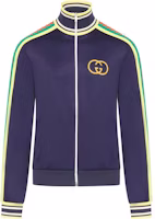 Gucci Blue Jacket with Multicolor Stripes and Zippered High Collar 706436-XJE8R-4904 Gucci Blue Jacket with Multicolor Stripes and Zippered High Collar 706436-XJE8R-4904