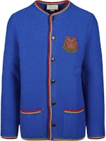 Gucci Blue Letter Print Button-Up Knit Cardigan Sweater 571551-XKAOR-4912 Gucci Blue Letter Print Button-Up Knit Cardigan Sweater 571551-XKAOR-4912