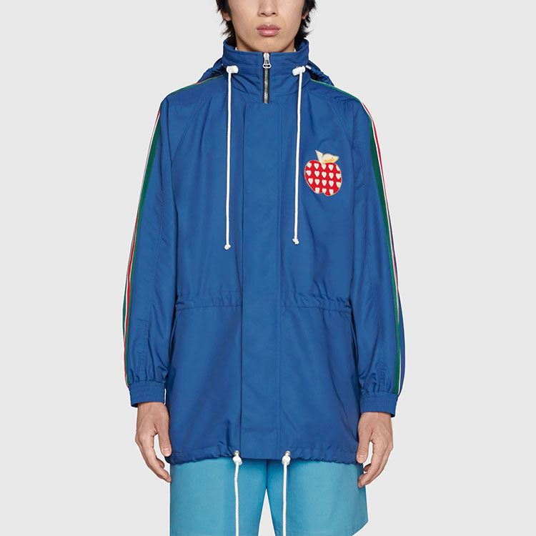 Lookbook Gucci Blue Logo Apple Stripe Print Jacket 663646-ZAHC7-4211