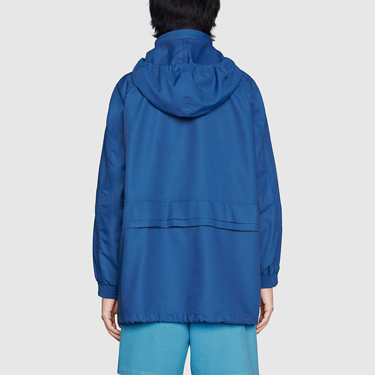 Shop Gucci Blue Logo Apple Stripe Print Jacket 663646-ZAHC7-4211