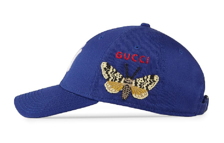 Shop GUCCI 藍色刺繡蝴蝶補丁棒球帽 男女通用. 538565-4HE20-4300