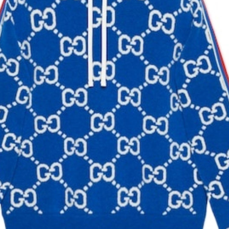 Purchase 古驰蓝色Logo提花抽绳连帽衫 763410-XKDO7-4694