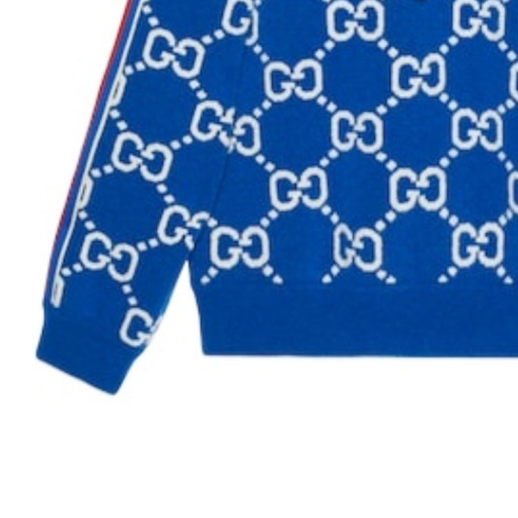 Details for 古驰蓝色Logo提花抽绳连帽衫 763410-XKDO7-4694