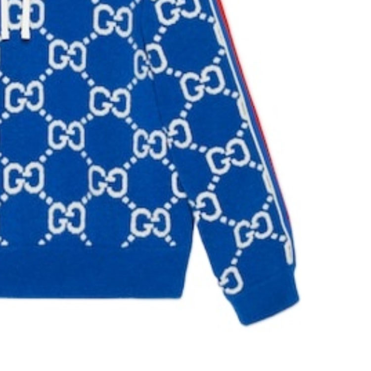 Sizing 古驰蓝色Logo提花抽绳连帽衫 763410-XKDO7-4694