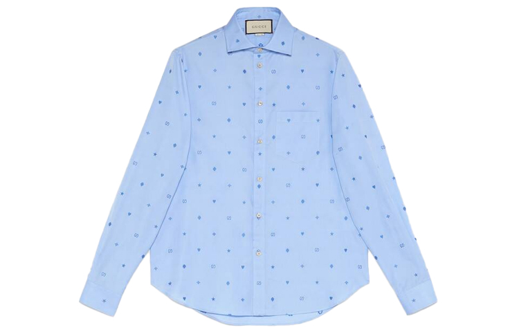 GUCCI Blue Long-Sleeve Logo Pattern Cotton Sun Protection Shirt 597962-ZAC24-4910