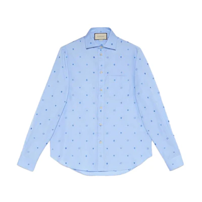 GUCCI Blue Long-Sleeve Logo Pattern Cotton Sun Protection Shirt 597962-ZAC24-4910