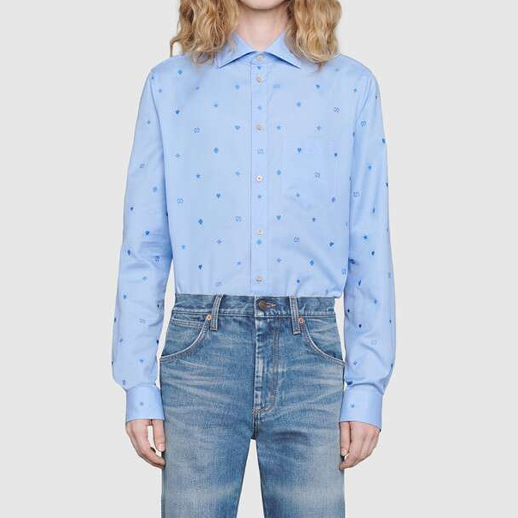 GUCCI Blue Long-Sleeve Logo Pattern Cotton Sun Protection Shirt 597962-ZAC24-4910 圖 3