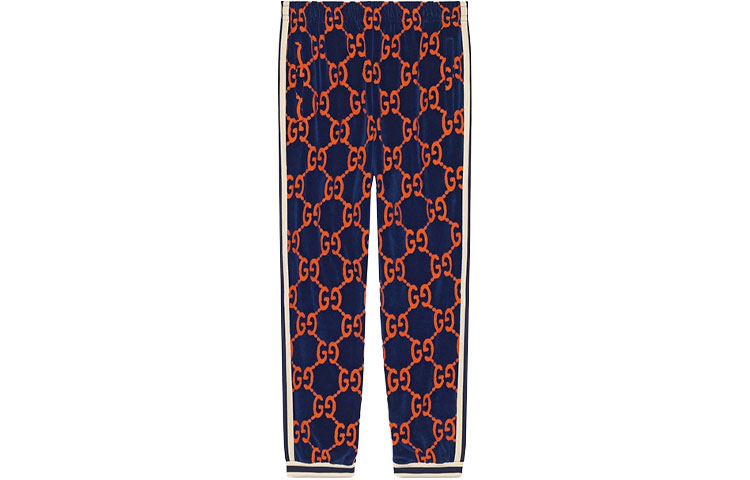 Gucci Blue Orange Logo Print Relaxed Fit Pants 522960-X9T39-4438