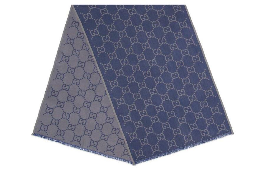 Lookbook 구찌 블루 패치워크 울 스카프 남성용 - 블루. 7551344GAG14163