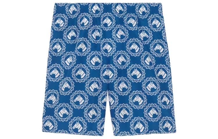 Gucci Blue Patterned Mid-Rise Straight-Cut Casual Shorts 742955-XHAHM-4492