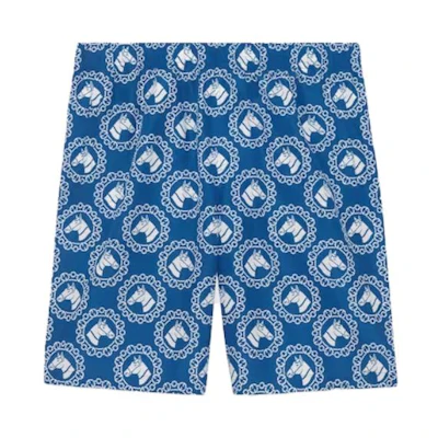 Gucci Blue Patterned Mid-Rise Straight-Cut Casual Shorts 742955-XHAHM-4492