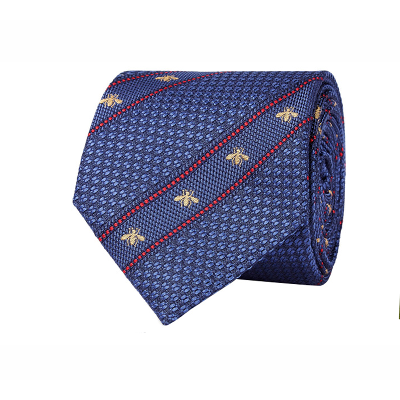 GUCCI Blue Silk Tie with Bee Web Design 451528-4E002-4574