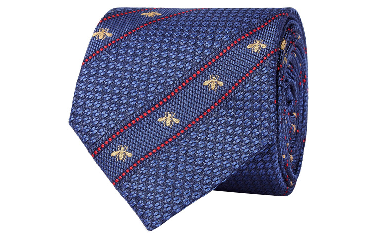 GUCCI Blue Silk Tie with Bee Web Design 451528-4E002-4574 圖 2