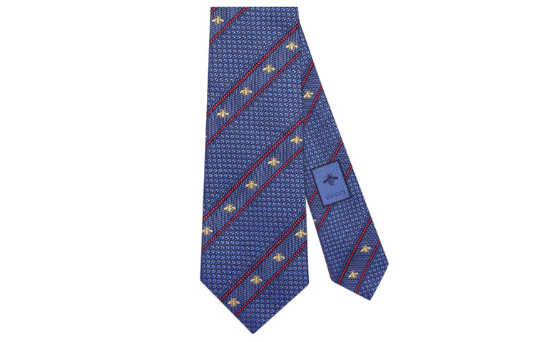 GUCCI Blue Silk Tie with Bee Web Design 451528-4E002-4574 圖 3