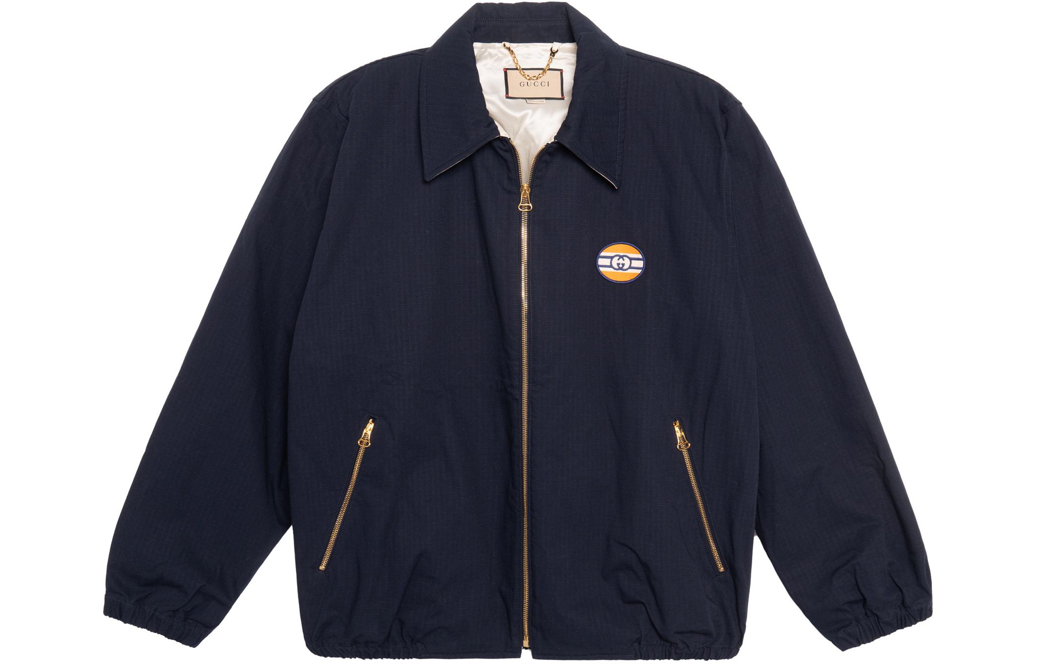 Gucci Blue Solid Logo Embroidered Casual Zip-Up Jacket 654837-ZAGVY-4560