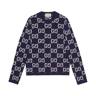 Gucci Blue SS22 Logo Knit Wool Sweater. 692900-XKCC5-4492