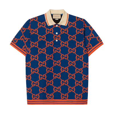 Gucci Blue SS23 Relaxed Fit All-over Print Polo Shirt 752173XJFSO4102