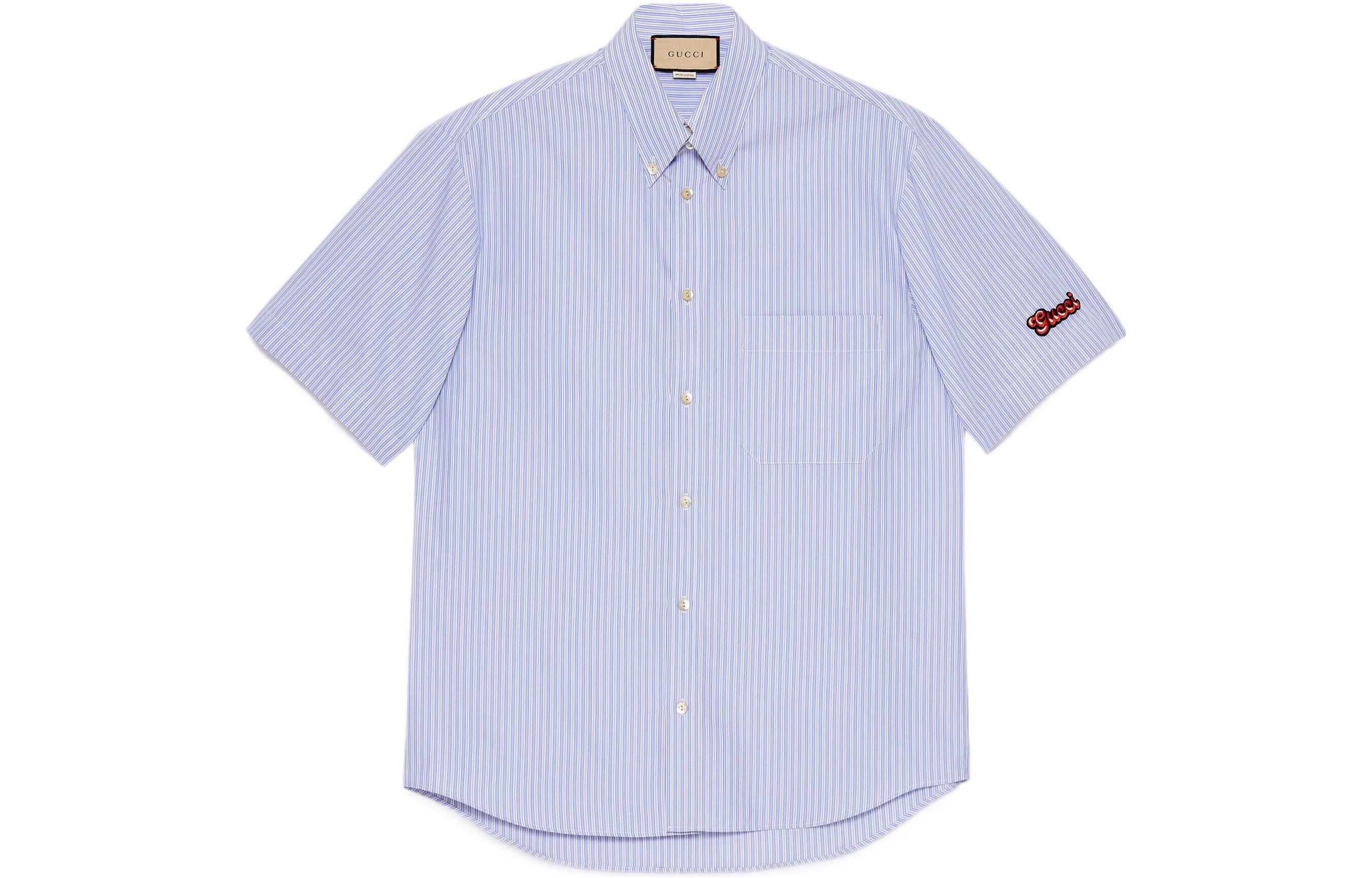 Gucci Blue SS23 Stripe Logo Embroidered Casual Short Sleeve Shirt 672703-ZAL2C-4900