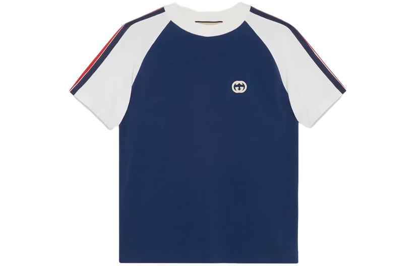 Gucci Blue SS23 Striped Logo Appliqué Short Sleeve T-Shirt 752191-XJFR5-4912