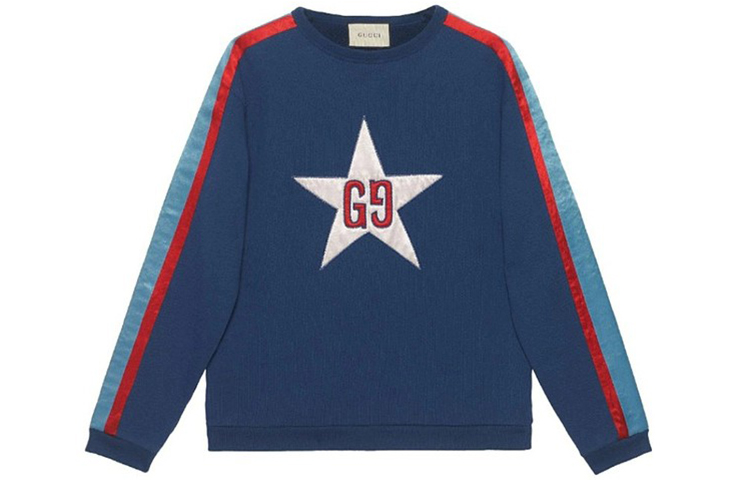 Gucci Blue Star Logo Striped Pullover Sweatshirt 576065-XJBBQ-4429
